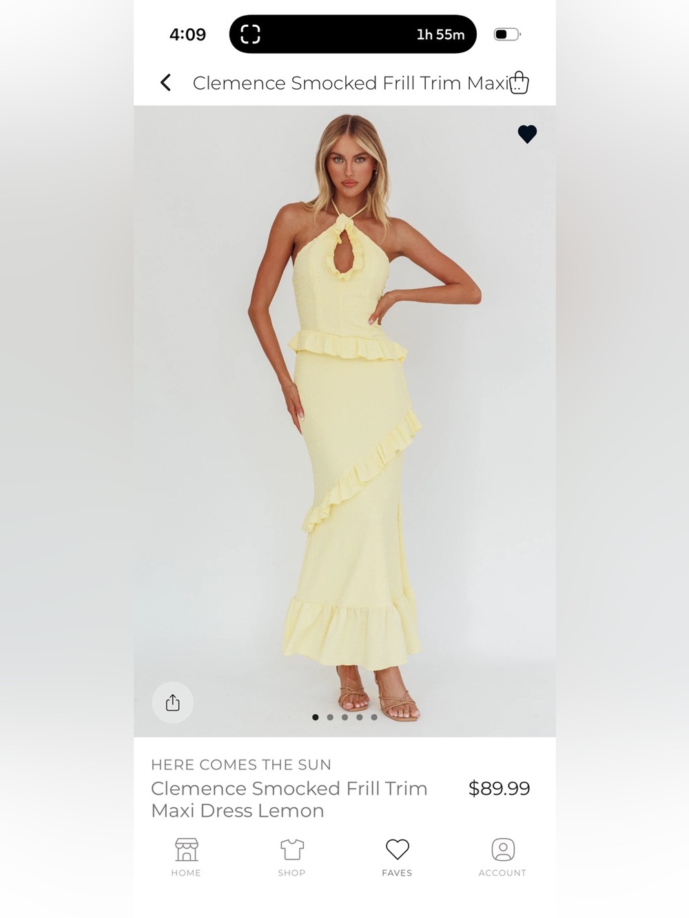 Clemence Smocked Frill Trim Maxi Dress Lemon - Selfie Leslie